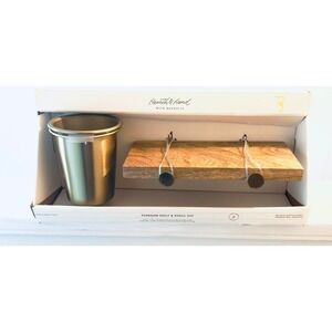 Hearth & Hand with Magnolia Pegboard Shelf Pencil Cup Set Wood Brass Finish NEW